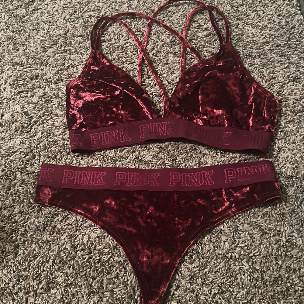 Brand new PINK set Top is Large and bottom Thong is Medium color is burgundy